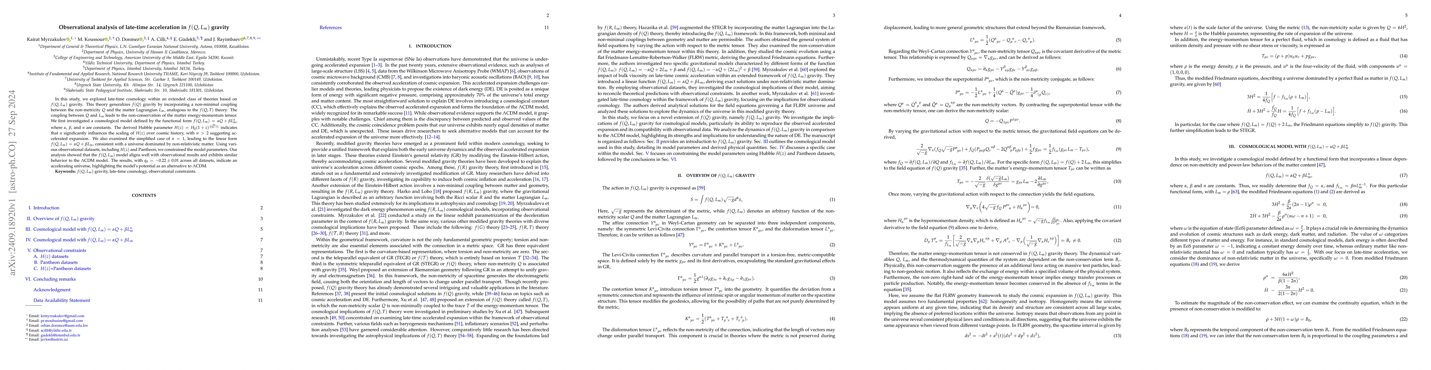 Thumbnail for Observational analysis of late-time acceleration in $f(Q, L_m)$ gravity