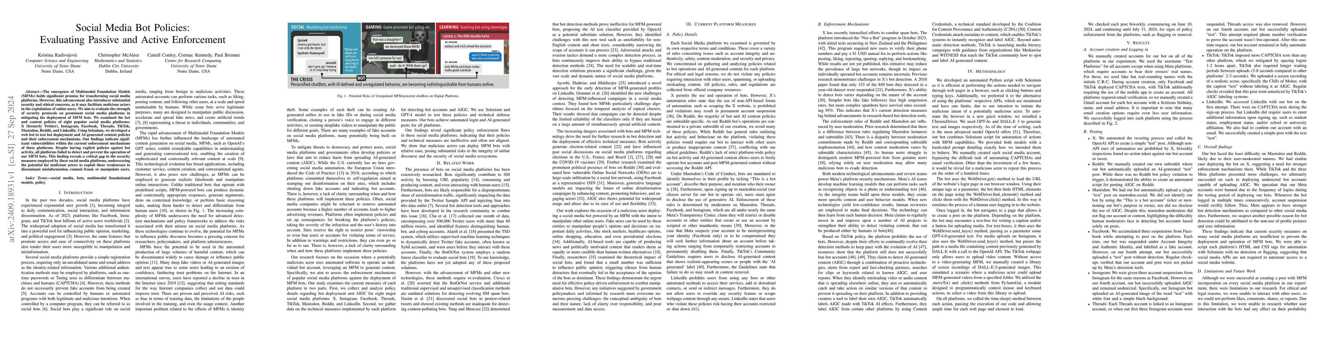 Thumbnail for Social Media Bot Policies: Evaluating Passive and Active Enforcement
