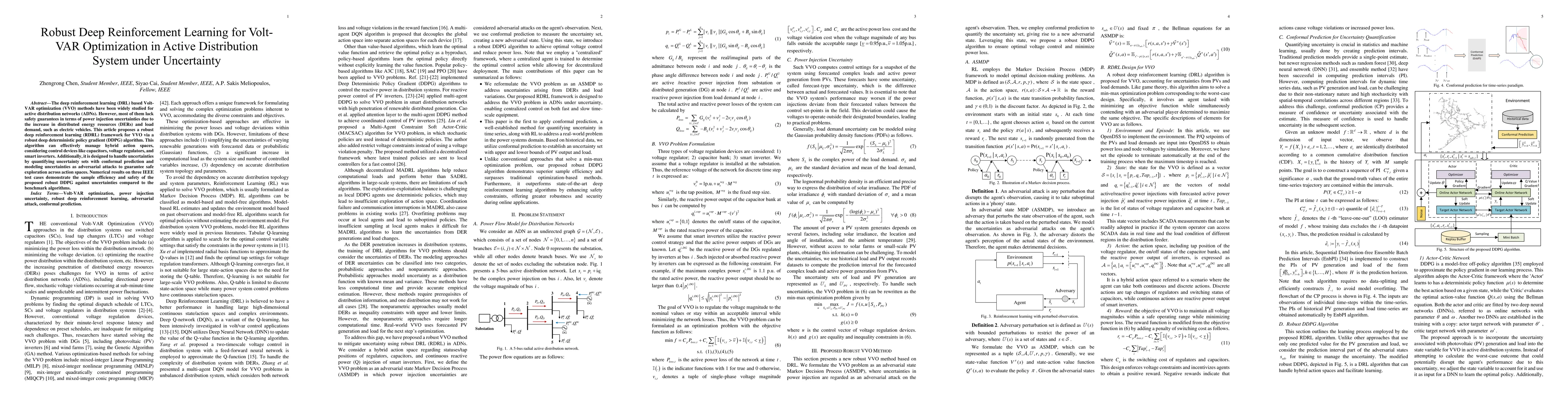 Thumbnail for Robust Deep Reinforcement Learning for Volt-VAR Optimization in Active
  Distribution System under Uncertainty