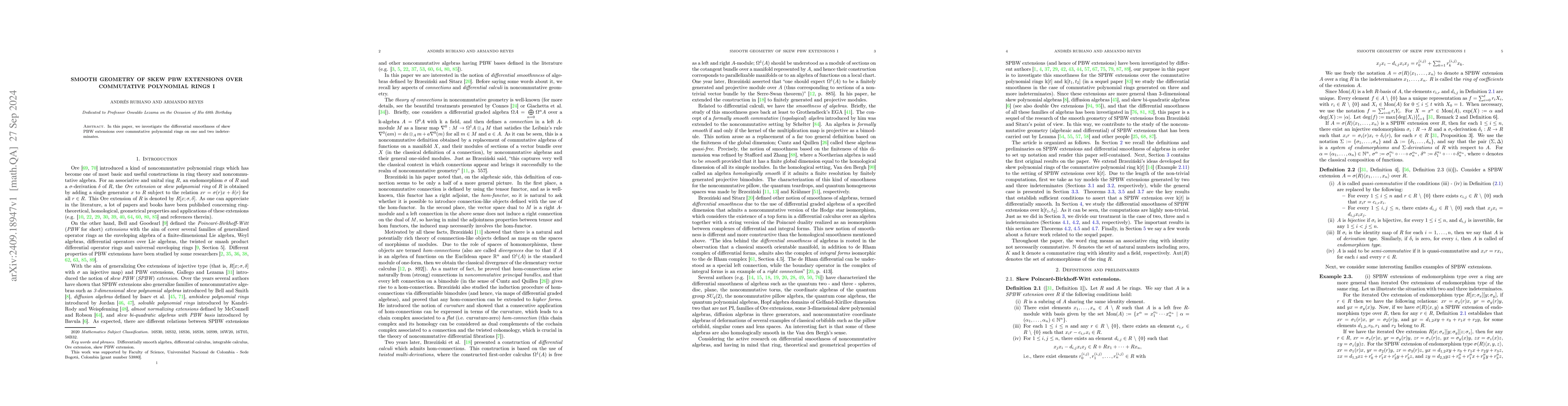 Thumbnail for Smooth geometry of skew PBW extensions over commutative polynomial rings
  I