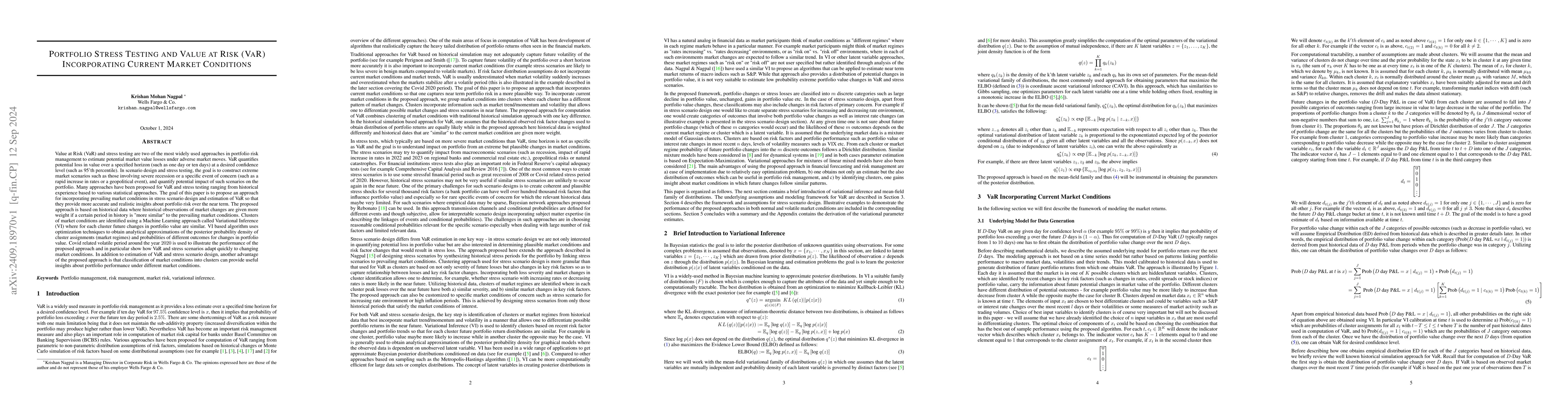 Thumbnail for Portfolio Stress Testing and Value at Risk (VaR) Incorporating Current
  Market Conditions