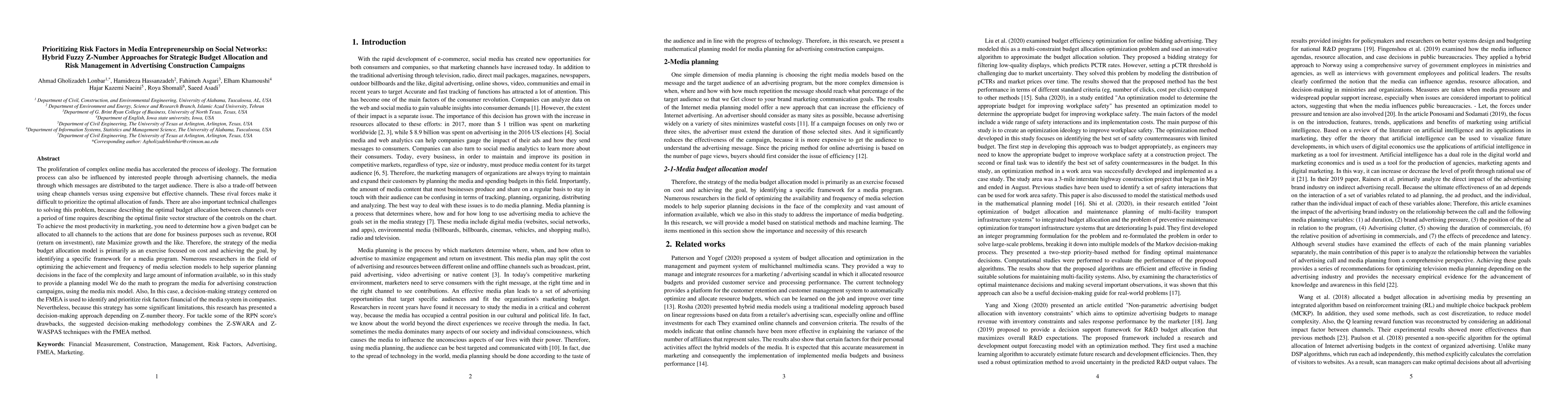 Thumbnail for Prioritizing Risk Factors in Media Entrepreneurship on Social Networks:
  Hybrid Fuzzy Z-Number Approaches for Strategic Budget Allocation and Risk
  Management in Advertising Construction Campaigns