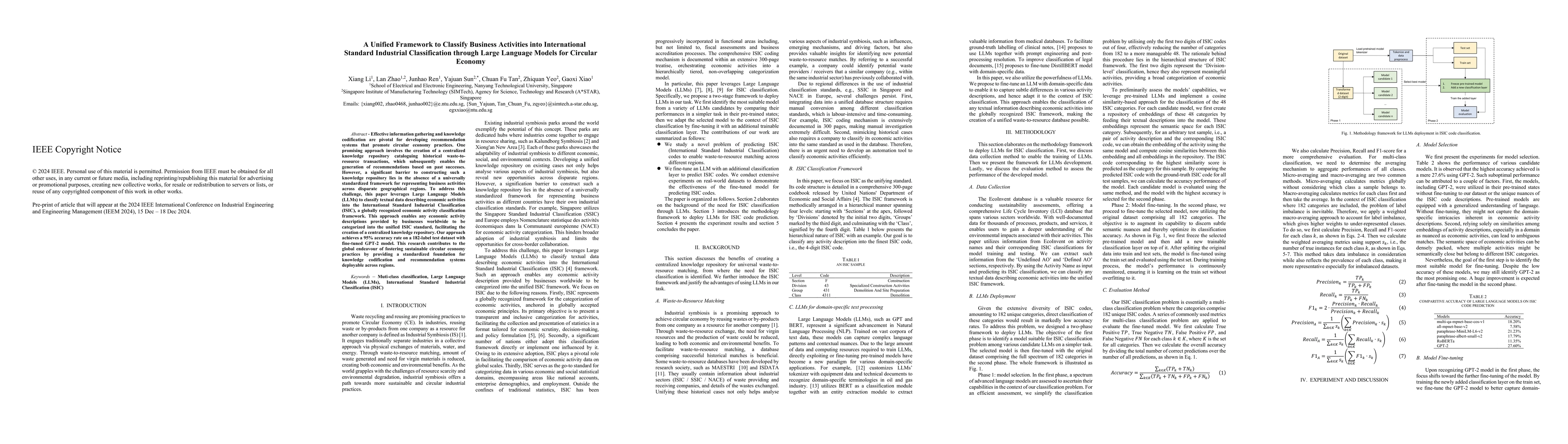 Thumbnail for A Unified Framework to Classify Business Activities into International
  Standard Industrial Classification through Large Language Models for Circular
  Economy