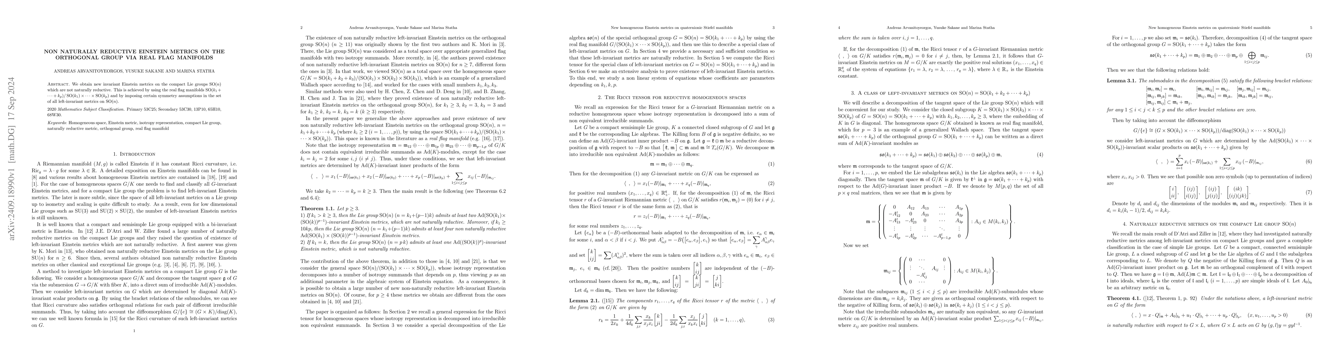 Thumbnail for Non naturally reductive Einstein metrics on the orthogonal group via
  real flag manifolds