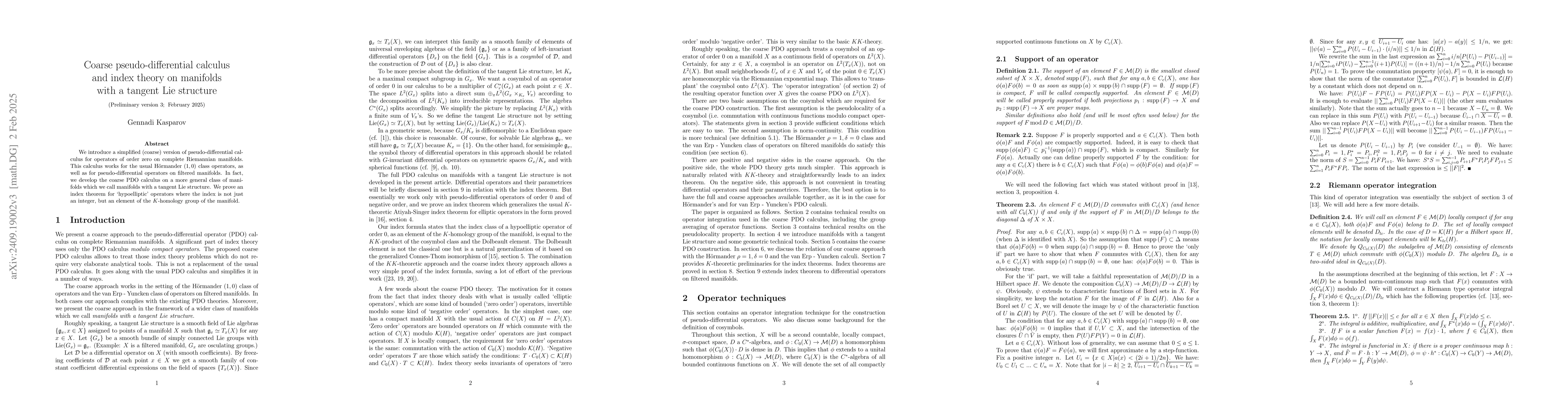 Thumbnail for Coarse pseudo-differential calculus and index theory on manifolds with a
  tangent Lie structure