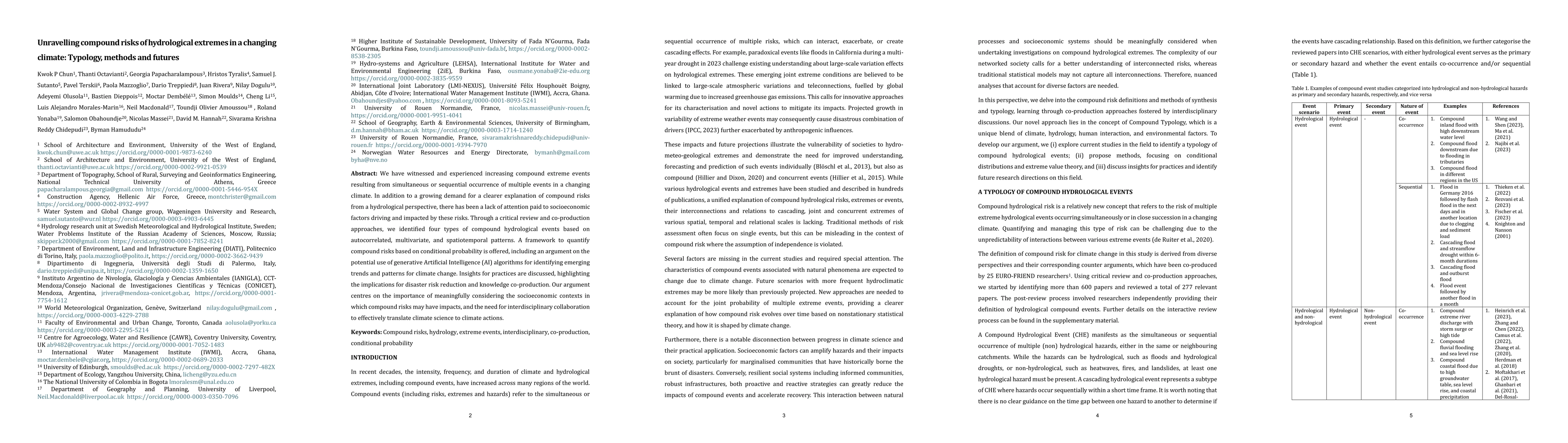 Thumbnail for Unravelling compound risks of hydrological extremes in a changing
  climate: Typology, methods and futures