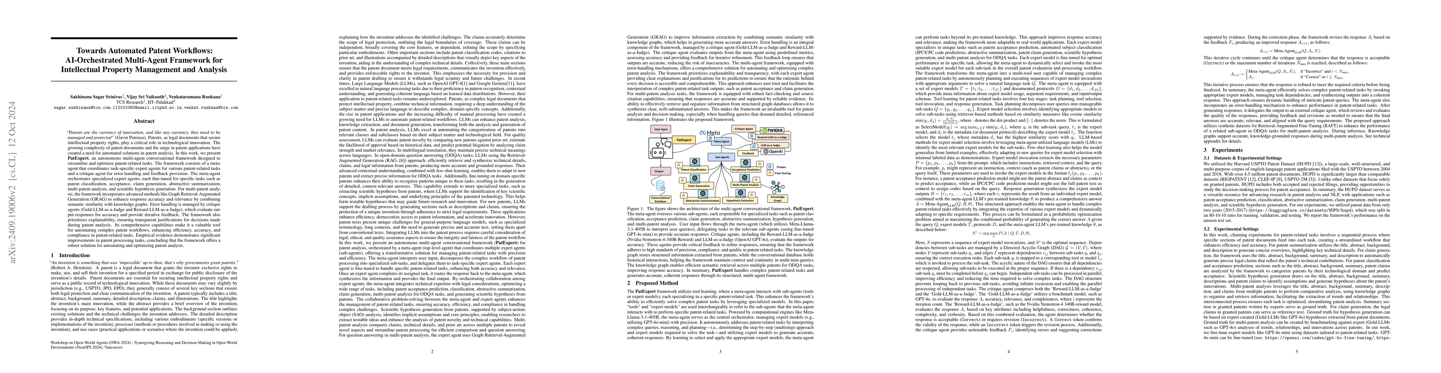 Thumbnail for Towards Automated Patent Workflows: AI-Orchestrated Multi-Agent
  Framework for Intellectual Property Management and Analysis