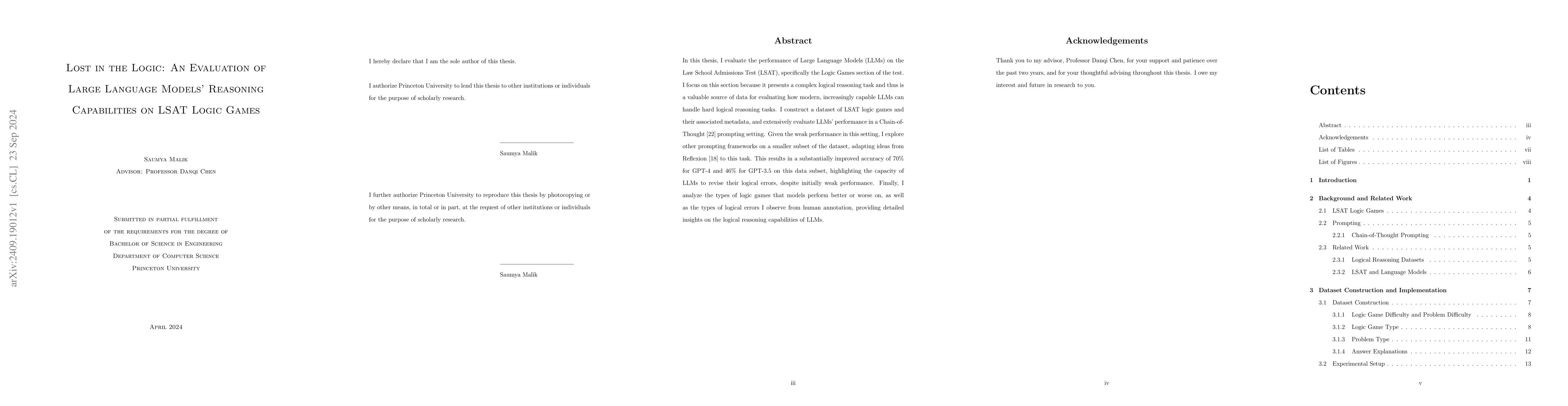 Thumbnail for Lost in the Logic: An Evaluation of Large Language Models' Reasoning
  Capabilities on LSAT Logic Games