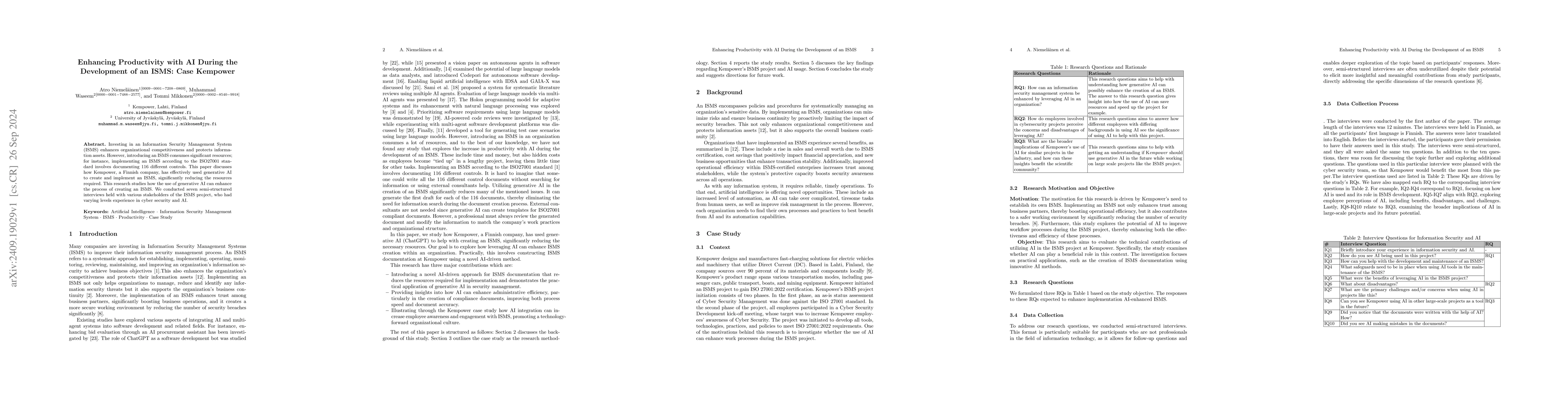 Thumbnail for Enhancing Productivity with AI During the Development of an ISMS: Case
  Kempower