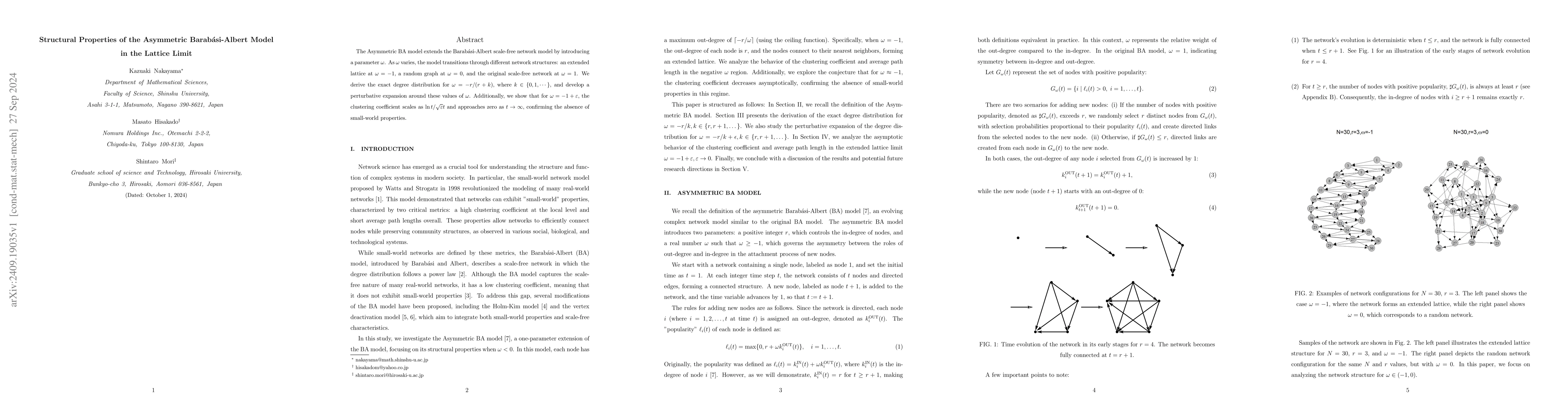 Thumbnail for Structural Properties of the Asymmetric Barabási-Albert Model in the
  Lattice Limit