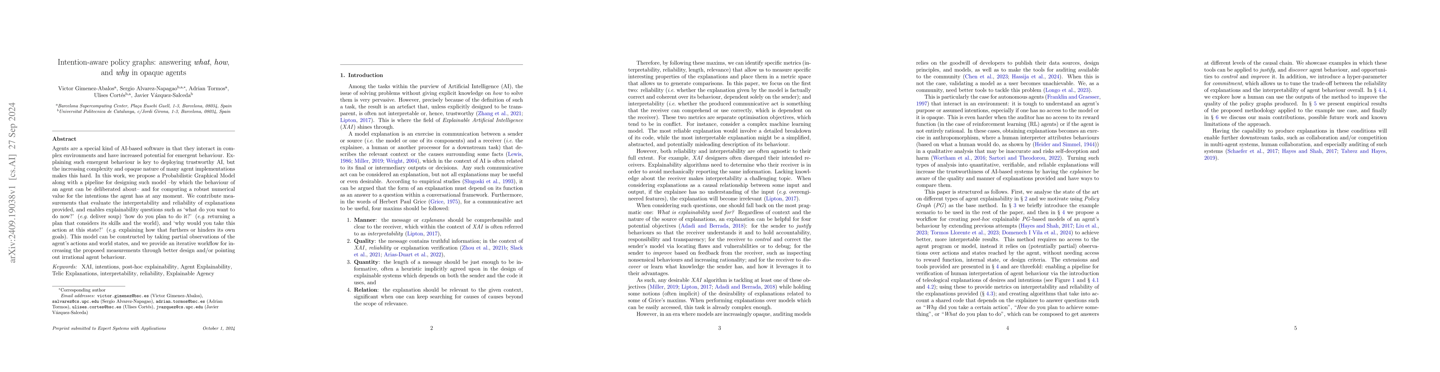 Thumbnail for Intention-aware policy graphs: answering what, how, and why in opaque
  agents