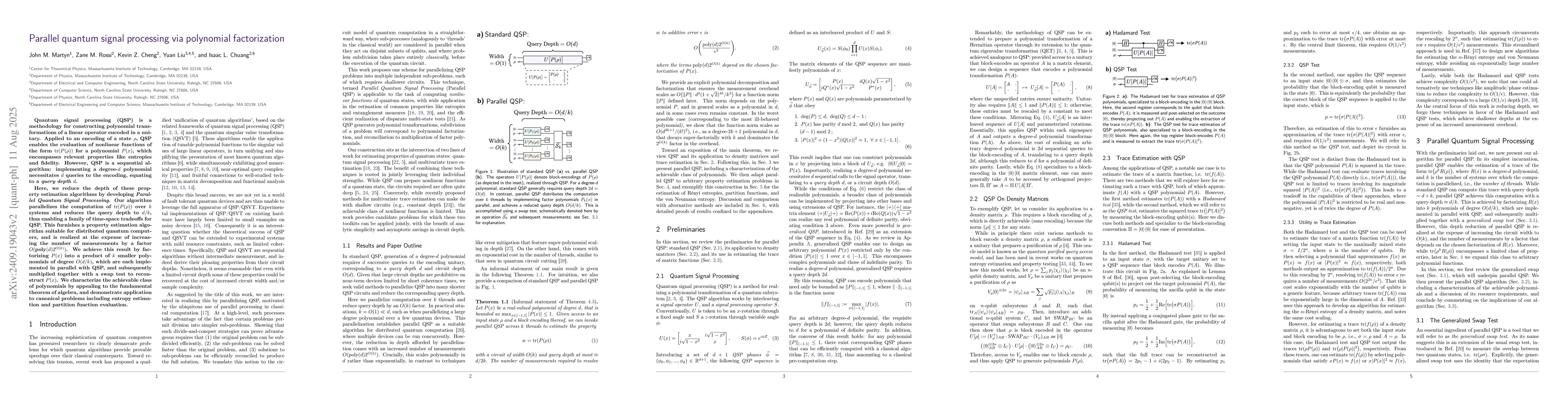 Thumbnail for Parallel Quantum Signal Processing Via Polynomial Factorization