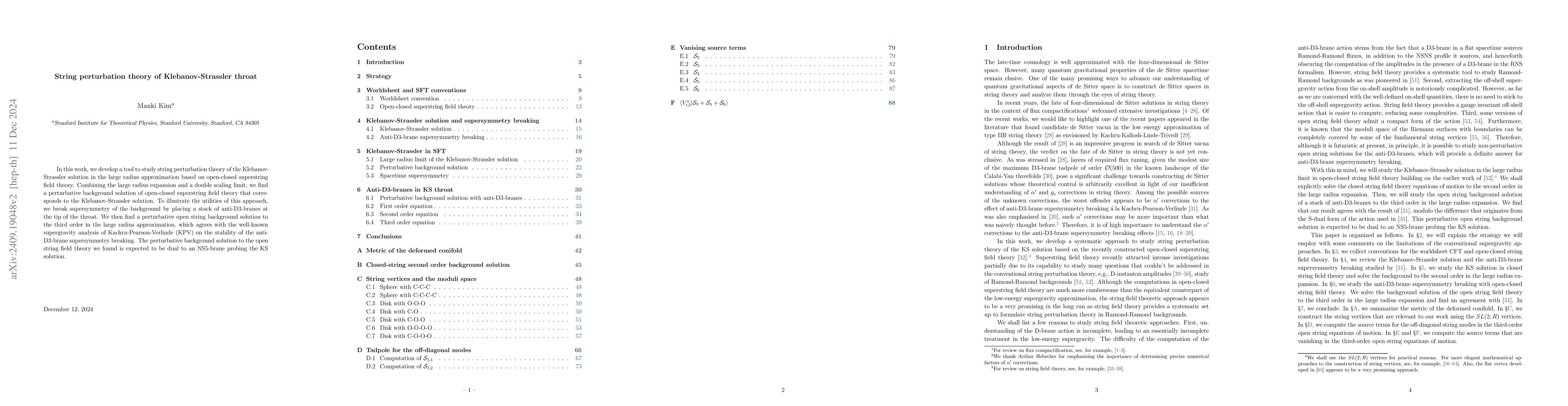 Thumbnail for String perturbation theory of Klebanov-Strassler throat