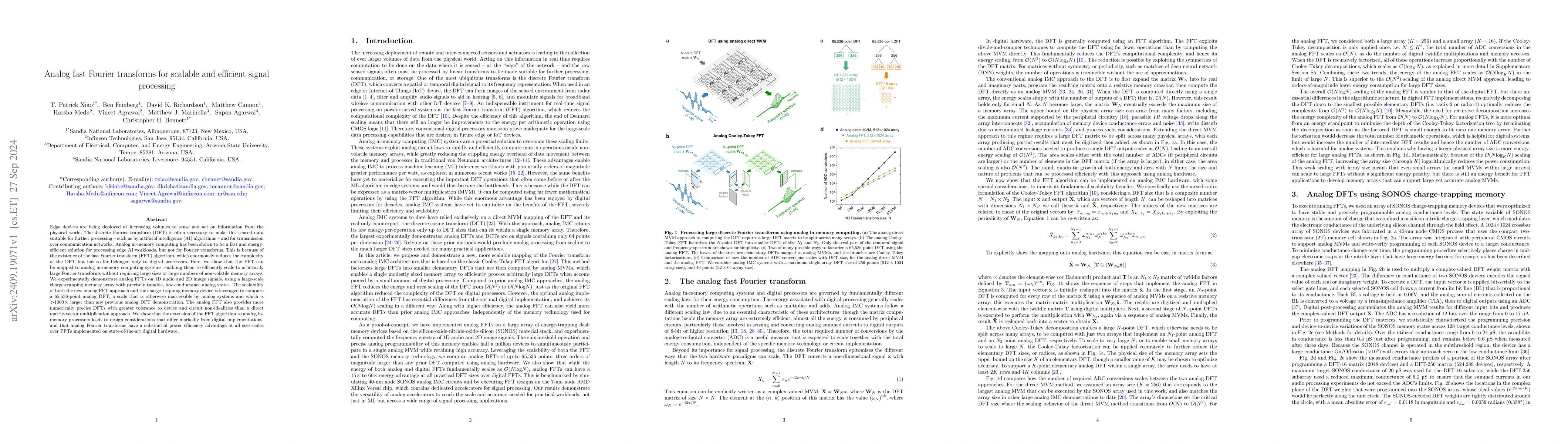 Thumbnail for Analog fast Fourier transforms for scalable and efficient signal
  processing