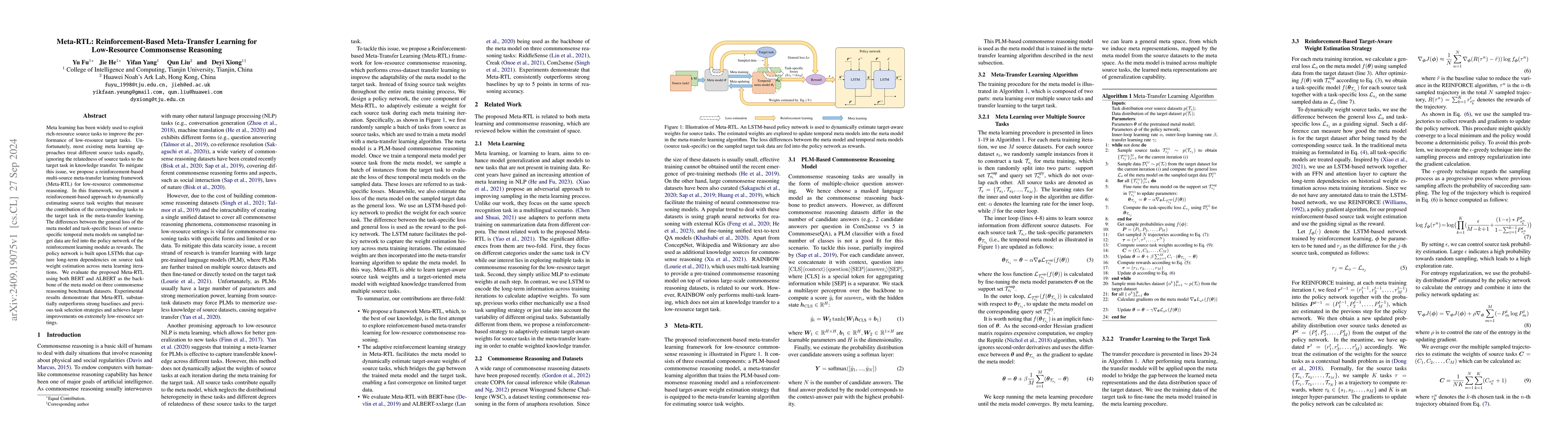 Thumbnail for Meta-RTL: Reinforcement-Based Meta-Transfer Learning for Low-Resource
  Commonsense Reasoning