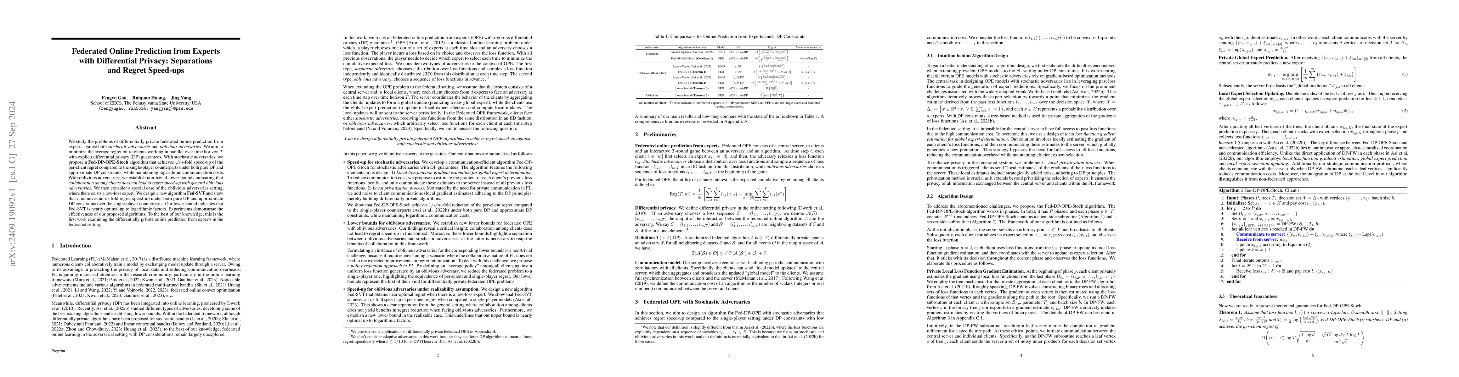 Thumbnail for Federated Online Prediction from Experts with Differential Privacy:
  Separations and Regret Speed-ups