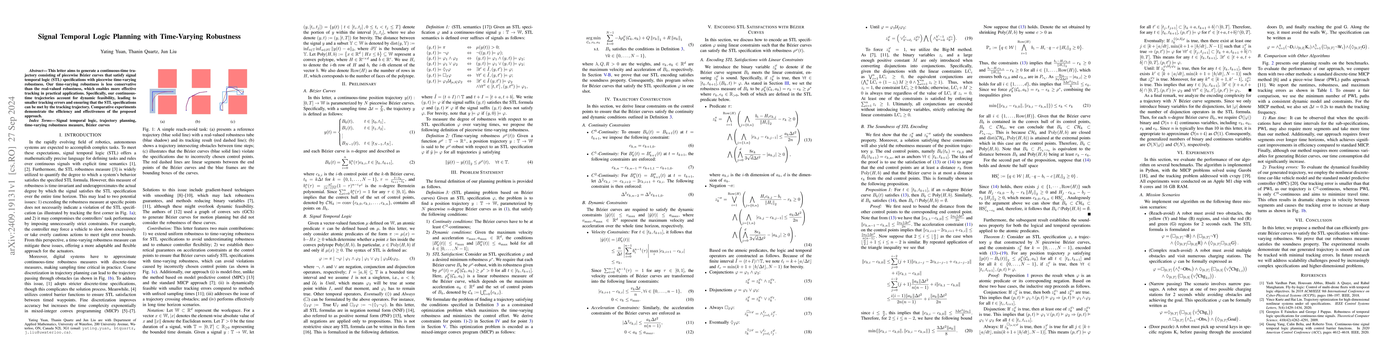 Thumbnail for Signal Temporal Logic Planning with Time-Varying Robustness