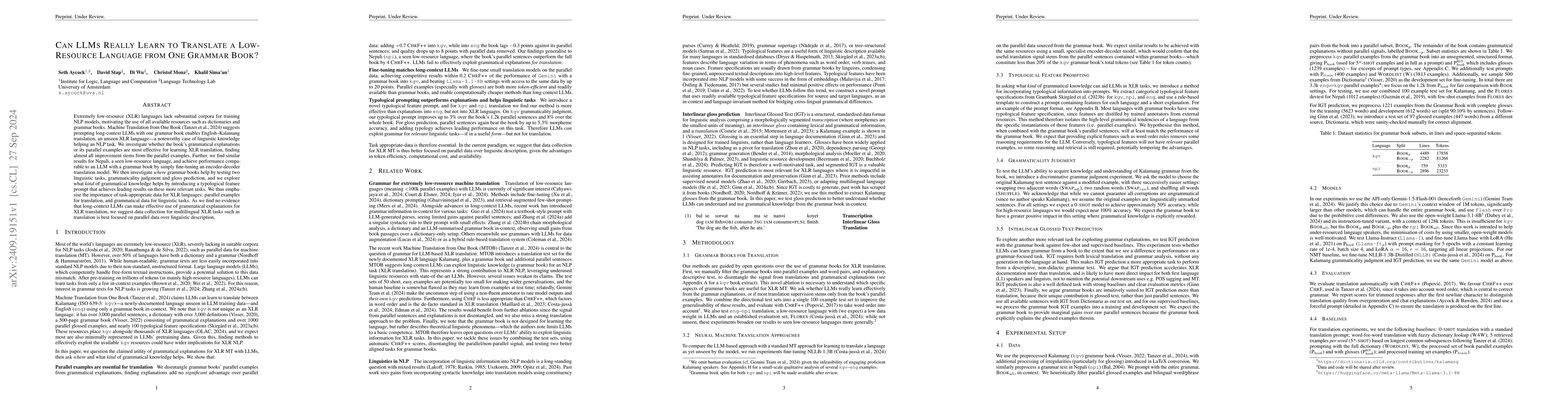 Thumbnail for Can LLMs Really Learn to Translate a Low-Resource Language from One
  Grammar Book?