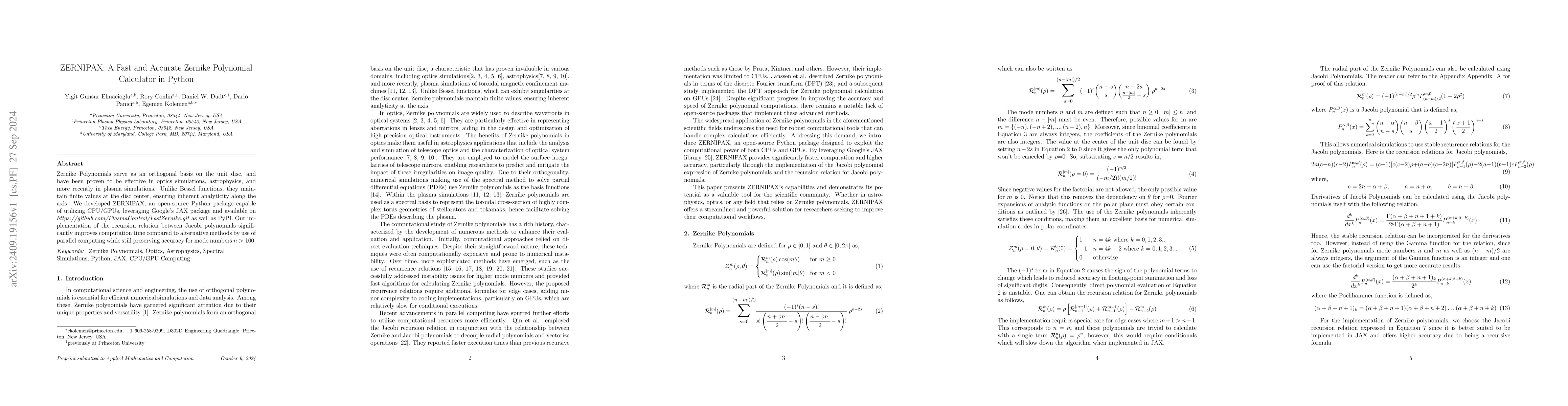 Thumbnail for ZERNIPAX: A Fast and Accurate Zernike Polynomial Calculator in Python