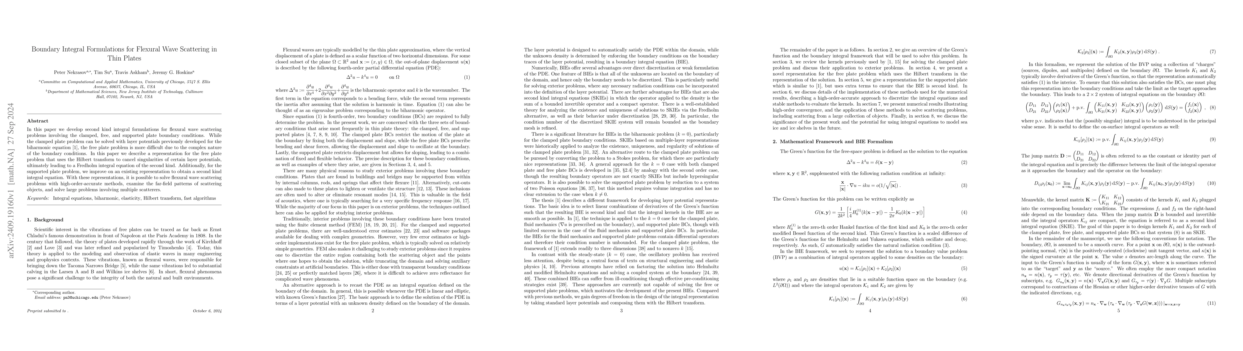 Thumbnail for Boundary Integral Formulations for Flexural Wave Scattering in Thin
  Plates