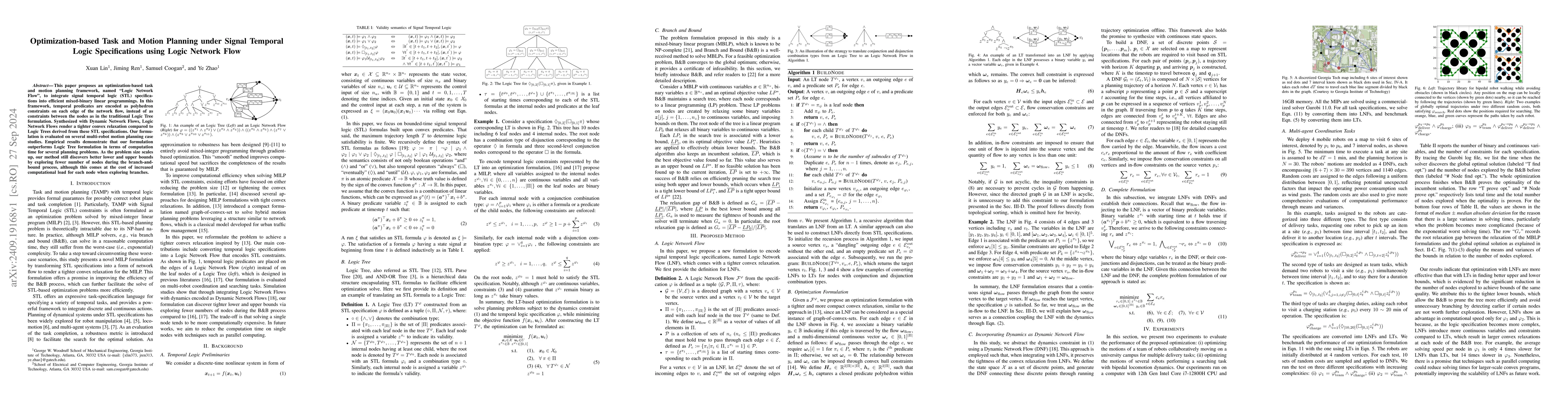 Thumbnail for Optimization-based Task and Motion Planning under Signal Temporal Logic
  Specifications using Logic Network Flow