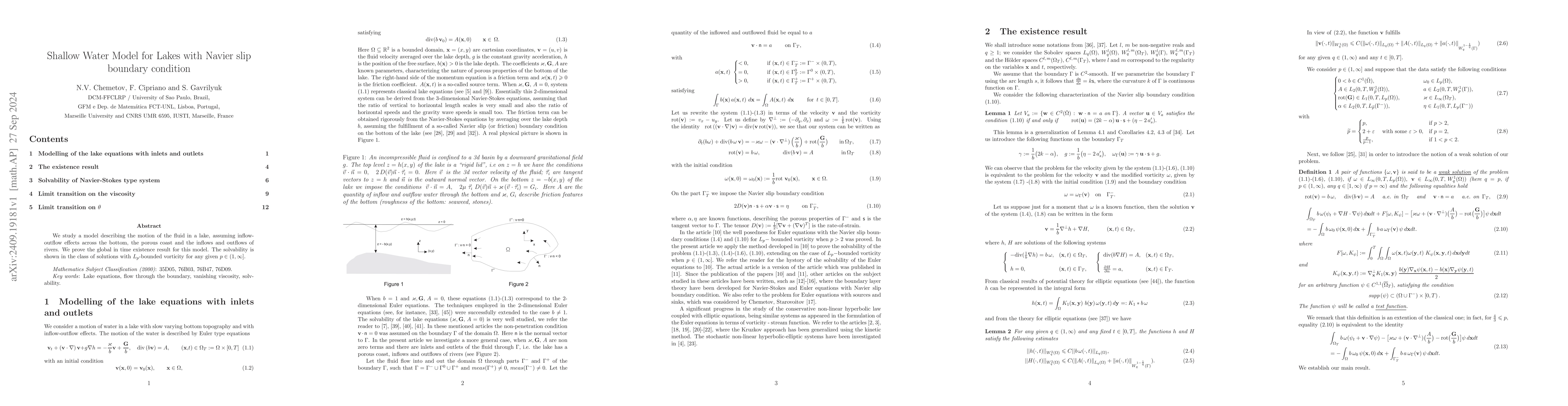 Thumbnail for Shallow Water Model for Lakes with Navier slip boundary condition