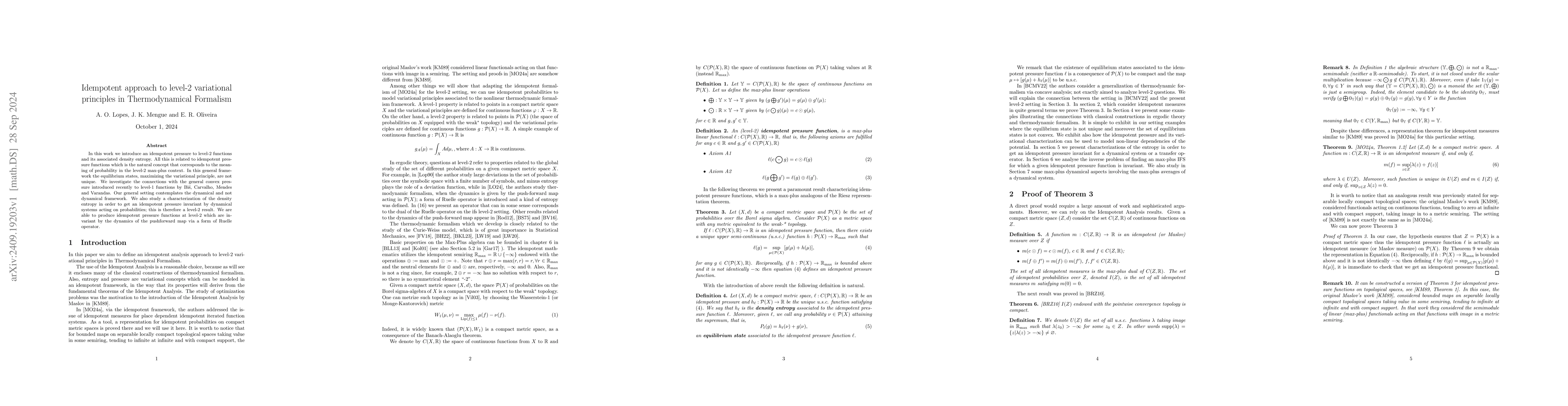Thumbnail for Idempotent approach to level-2 variational principles in Thermodynamical
  Formalism