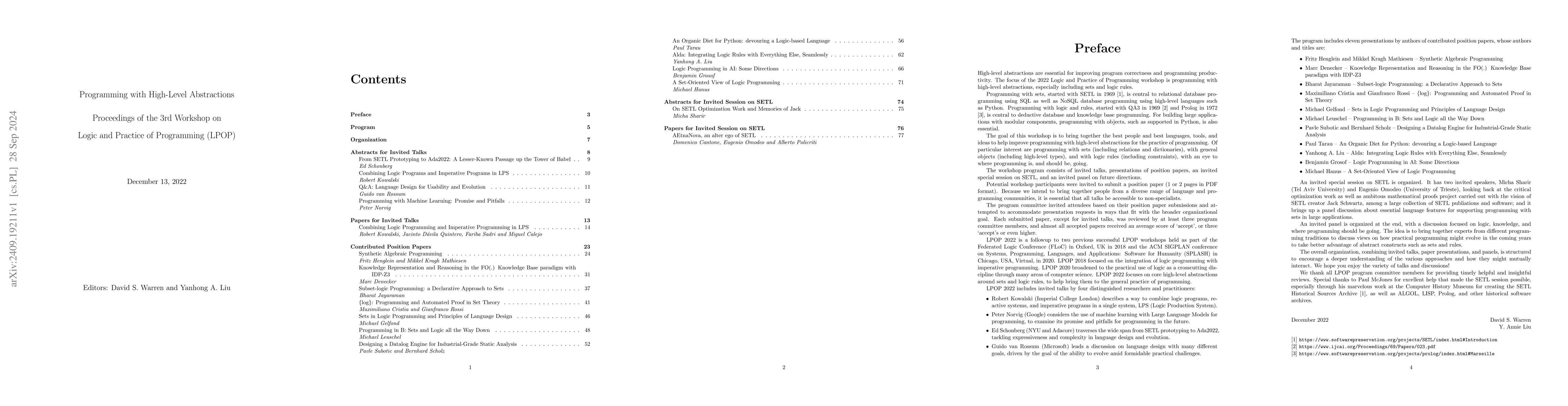 Thumbnail for Programming with High-Level Abstractions, Proceedings of the 3rd
  Workshop on Logic and Practice of Programming
