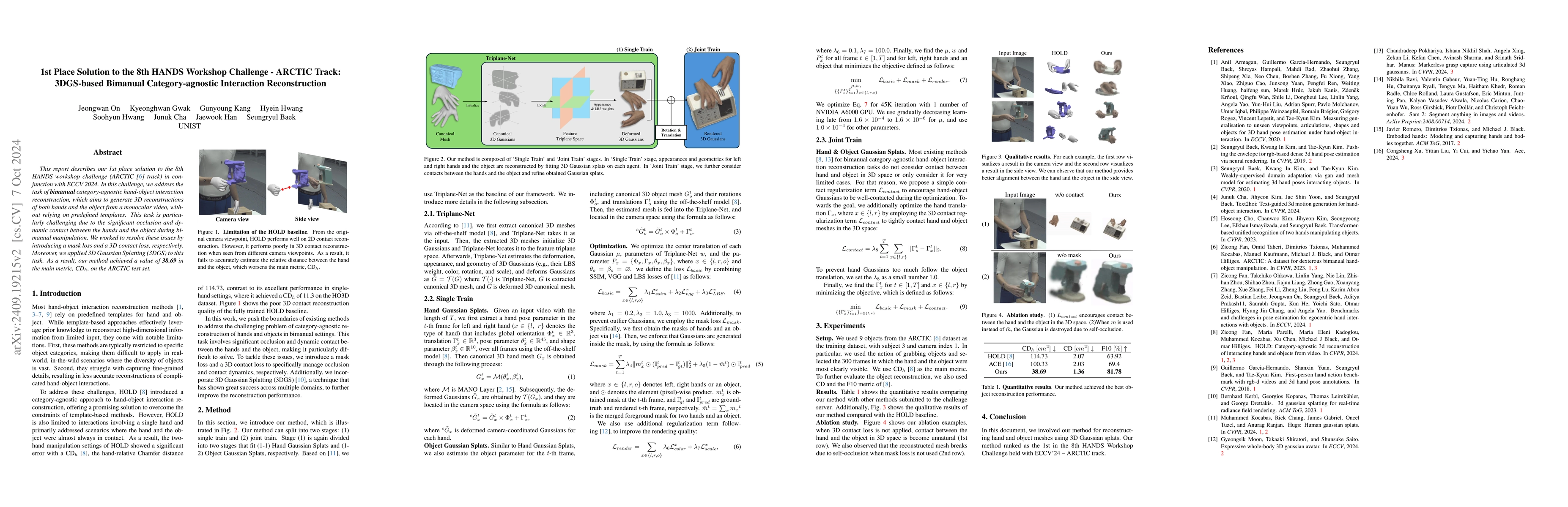 Thumbnail for 1st Place Solution to the 8th HANDS Workshop Challenge -- ARCTIC Track:
  3DGS-based Bimanual Category-agnostic Interaction Reconstruction