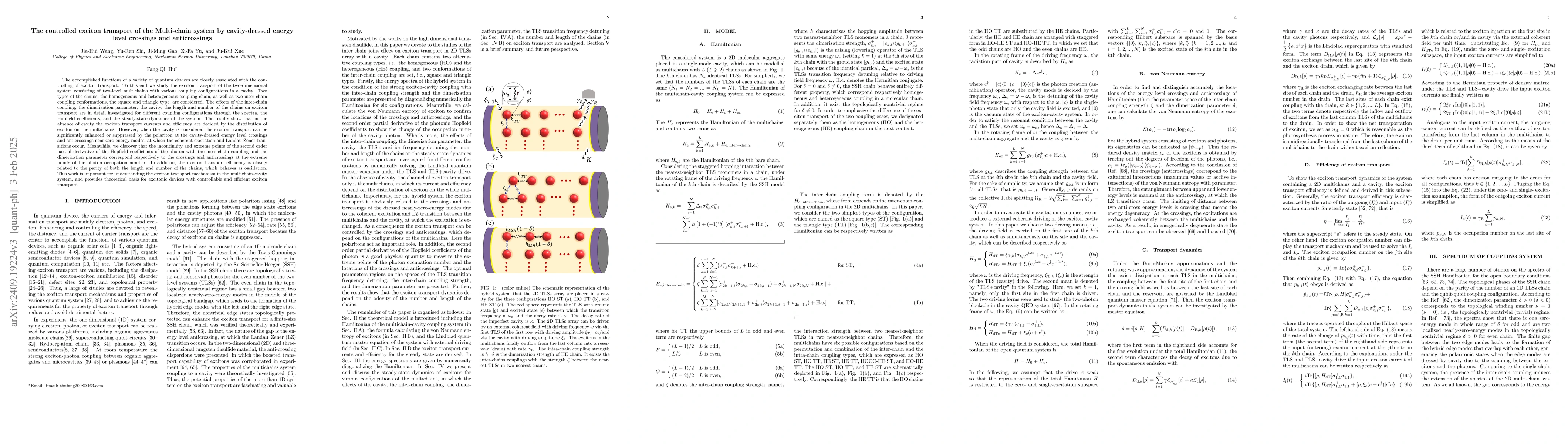 Thumbnail for The controlled exciton transport of the Multi-chain system by
  cavity-dressed energy level crossings and anticrossings