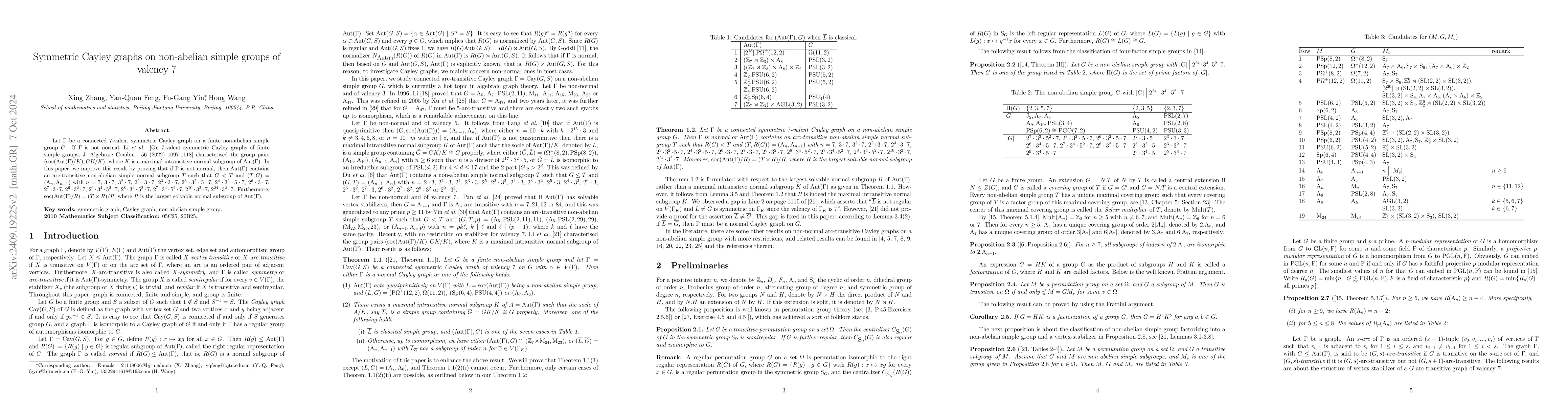 Thumbnail for Symmetric Cayley graphs on non-abelian simple groups of valency 7