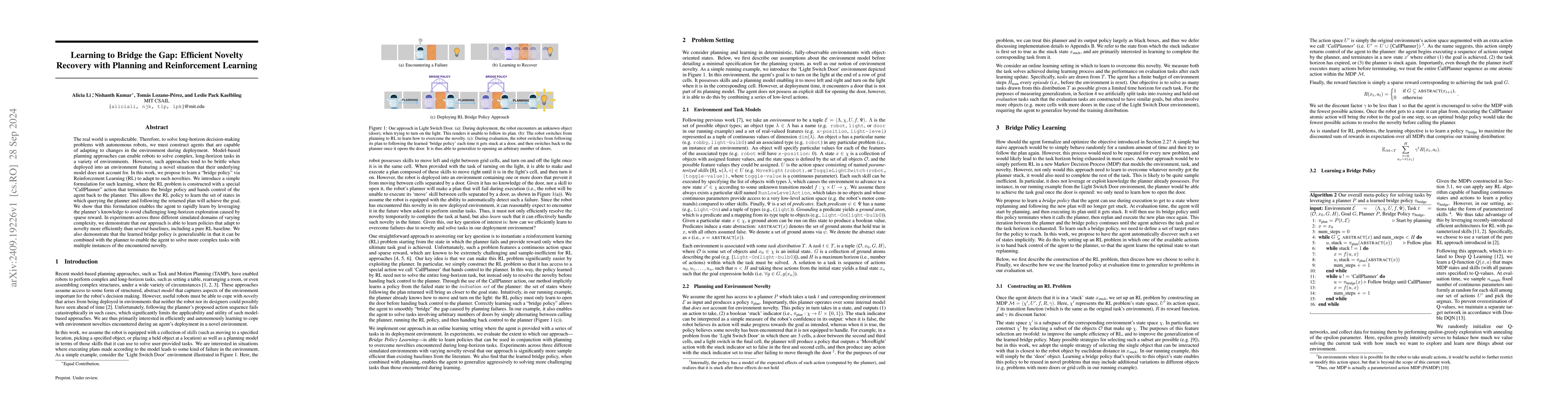 Thumbnail for Learning to Bridge the Gap: Efficient Novelty Recovery with Planning and
  Reinforcement Learning