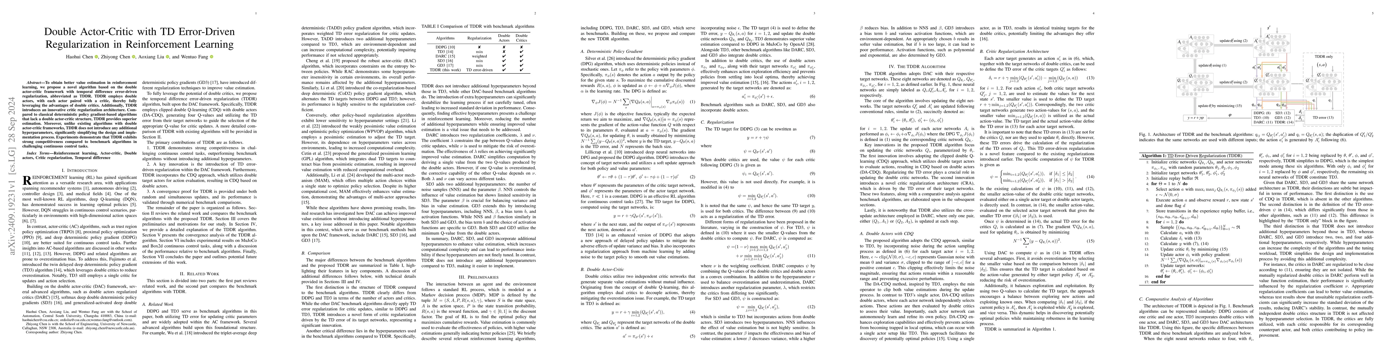 Thumbnail for Double Actor-Critic with TD Error-Driven Regularization in Reinforcement
  Learning