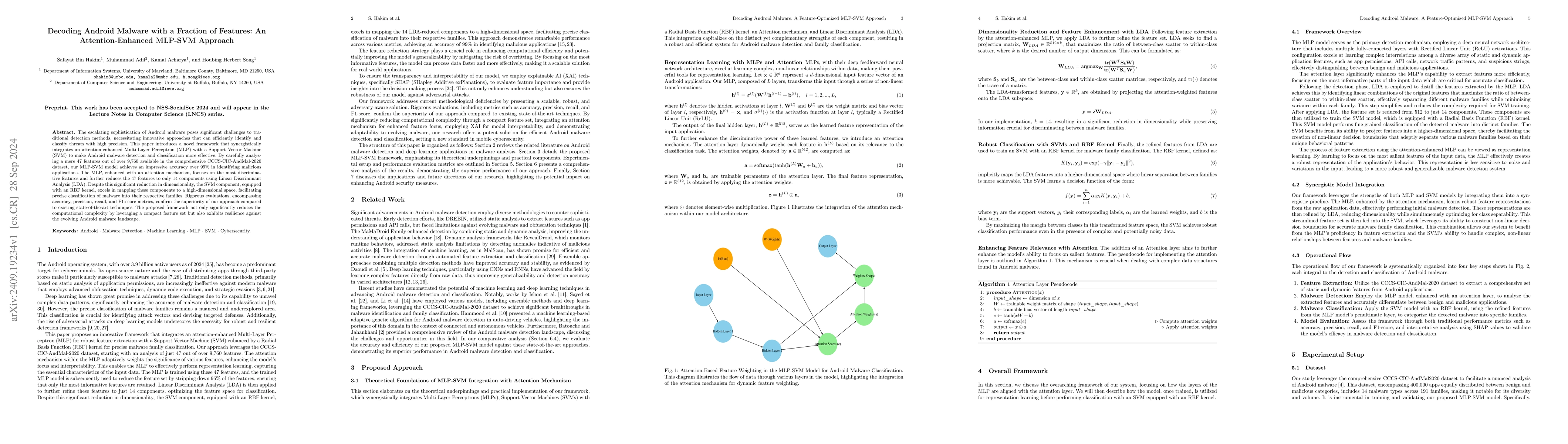 Thumbnail for Decoding Android Malware with a Fraction of Features: An
  Attention-Enhanced MLP-SVM Approach