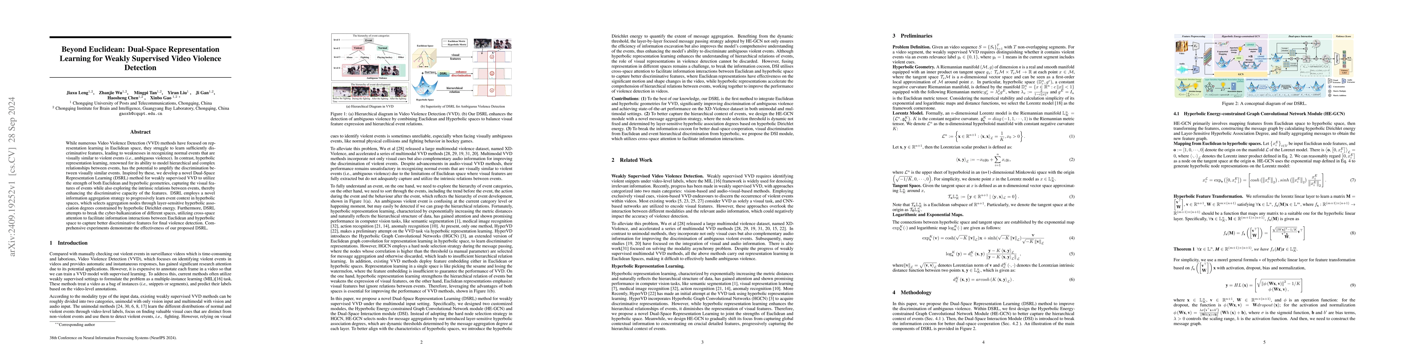 Thumbnail for Beyond Euclidean: Dual-Space Representation Learning for Weakly
  Supervised Video Violence Detection
