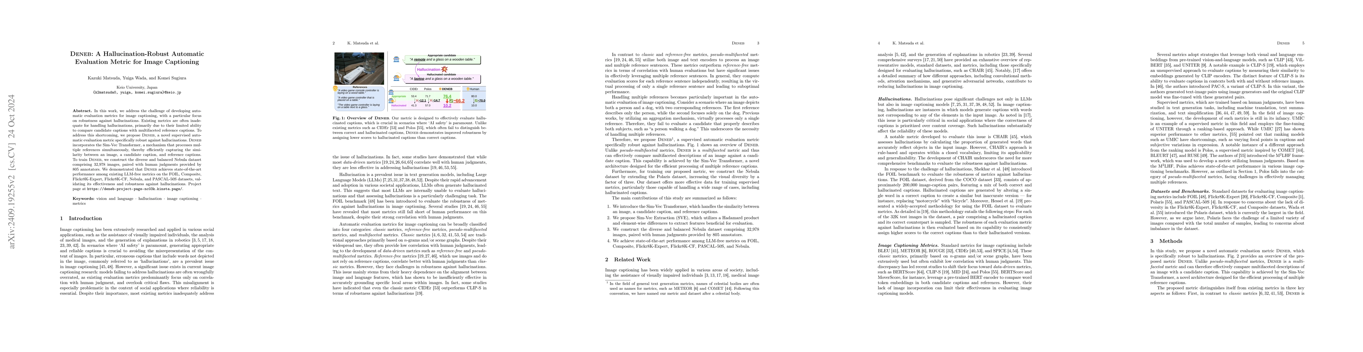 Thumbnail for DENEB: A Hallucination-Robust Automatic Evaluation Metric for Image
  Captioning