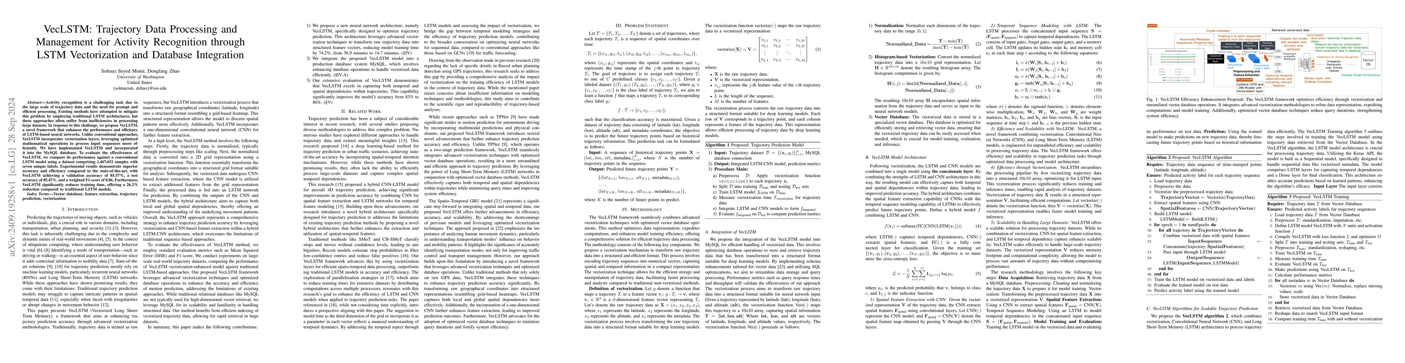 Thumbnail for VecLSTM: Trajectory Data Processing and Management for Activity
  Recognition through LSTM Vectorization and Database Integration