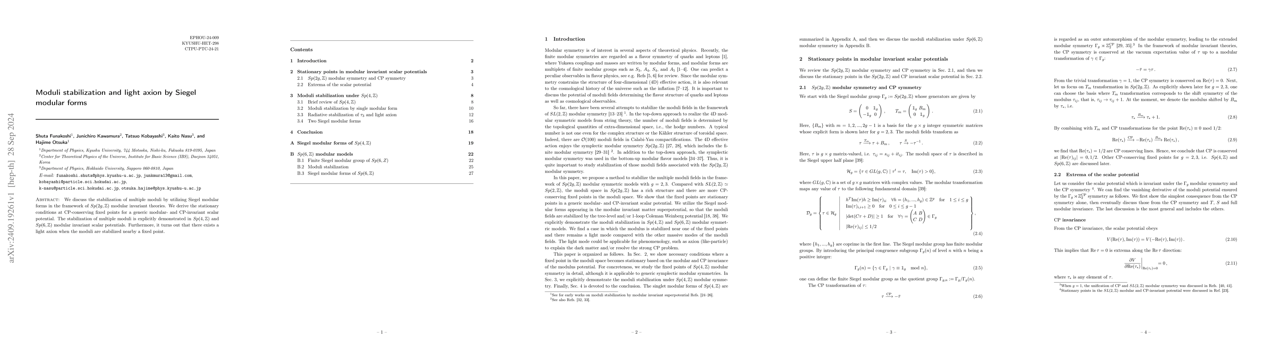 Thumbnail for Moduli stabilization and light axion by Siegel modular forms