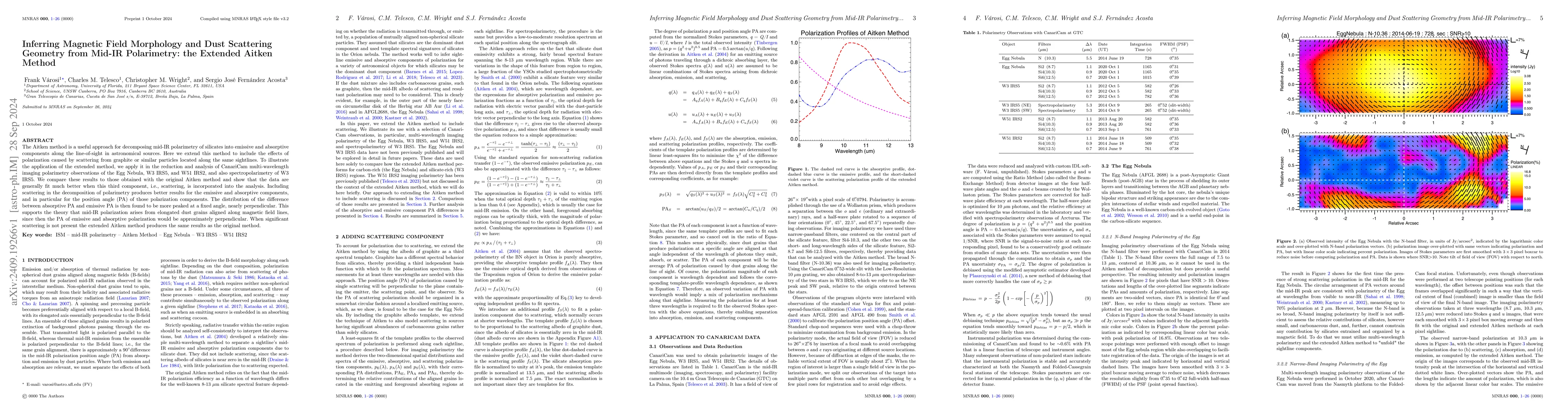 Thumbnail for Inferring Magnetic Field Morphology and Dust Scattering Geometry from
  Mid-IR Polarimetry: the Extended Aitken Method