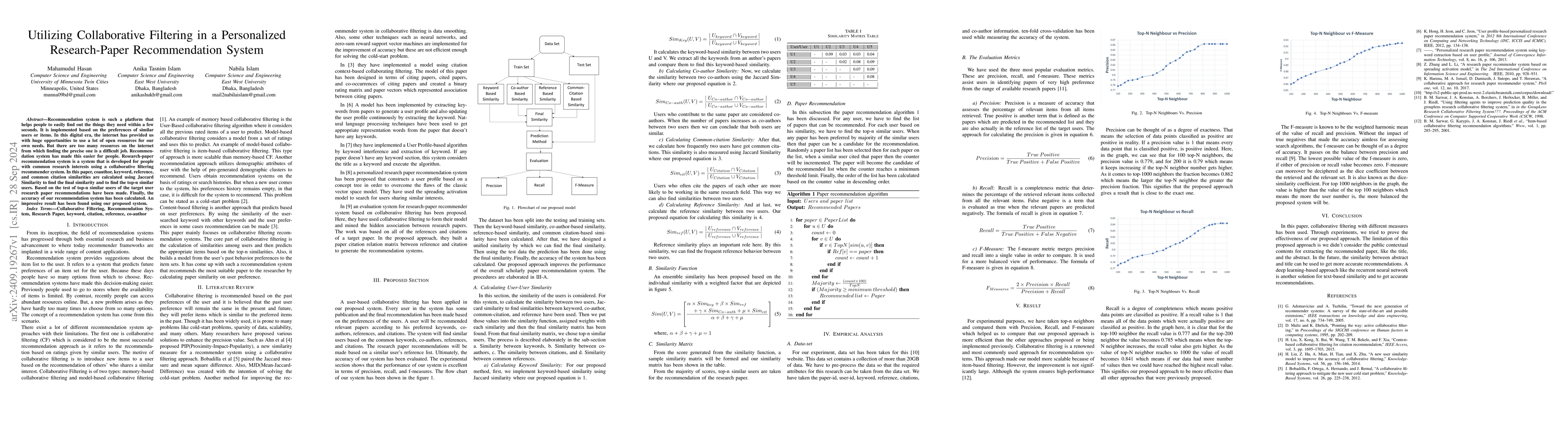 Thumbnail for Utilizing Collaborative Filtering in a Personalized Research-Paper
  Recommendation System