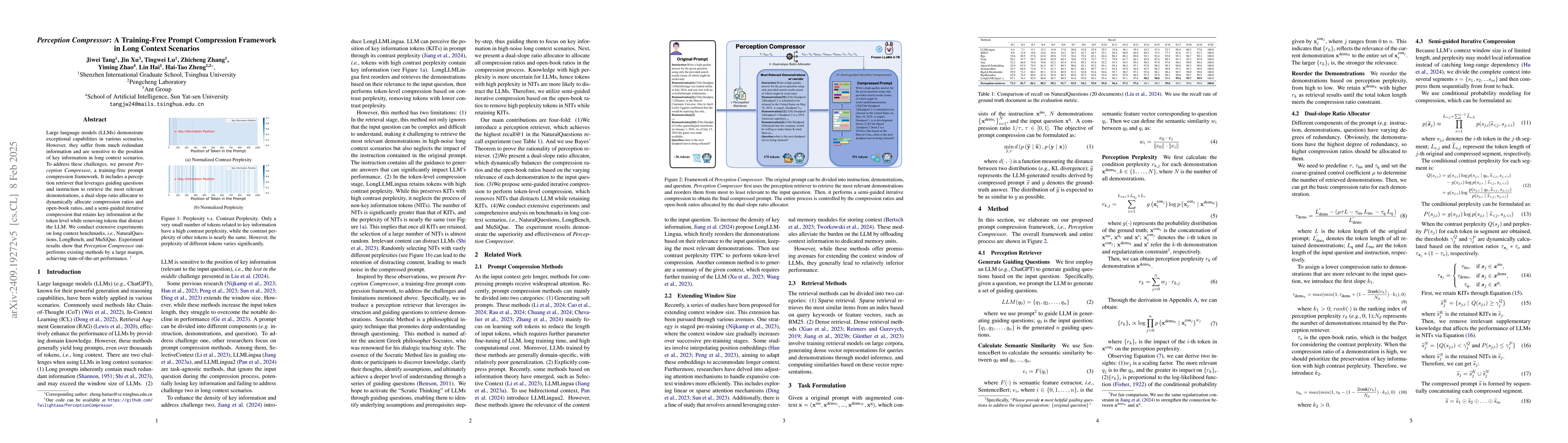Thumbnail for Perception Compressor:A training-free prompt compression method in long
  context scenarios