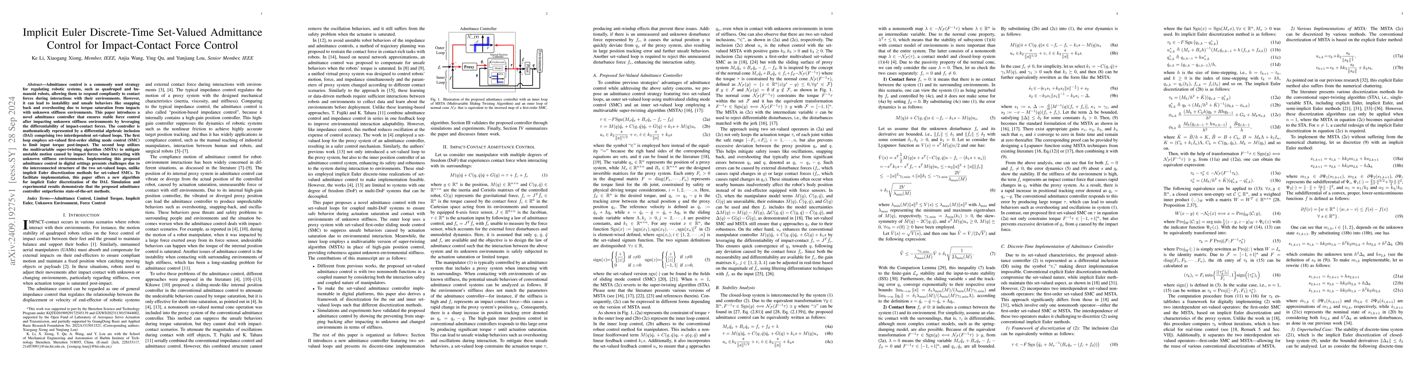 Thumbnail for Implicit Euler Discrete-Time Set-Valued Admittance Control for
  Impact-Contact Force Control