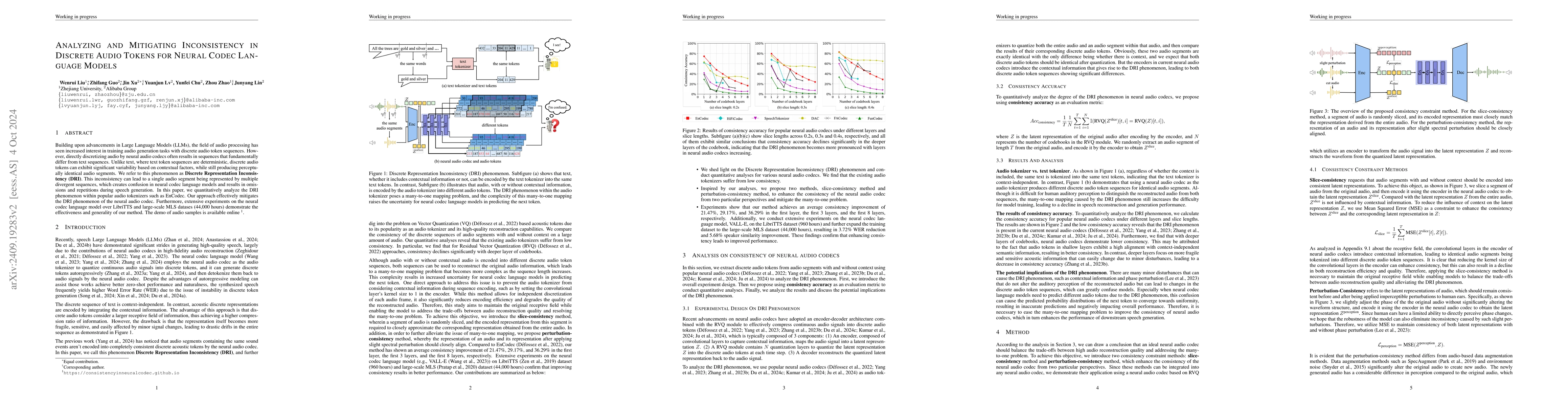 Thumbnail for Analyzing and Mitigating Inconsistency in Discrete Audio Tokens for
  Neural Codec Language Models