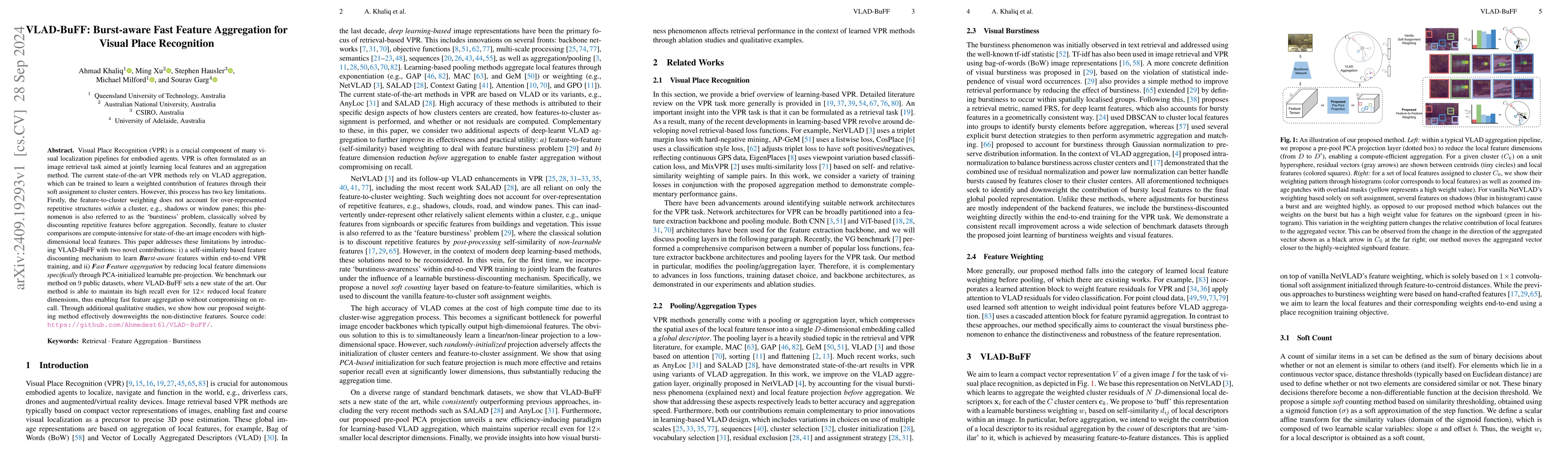 Thumbnail for VLAD-BuFF: Burst-aware Fast Feature Aggregation for Visual Place
  Recognition