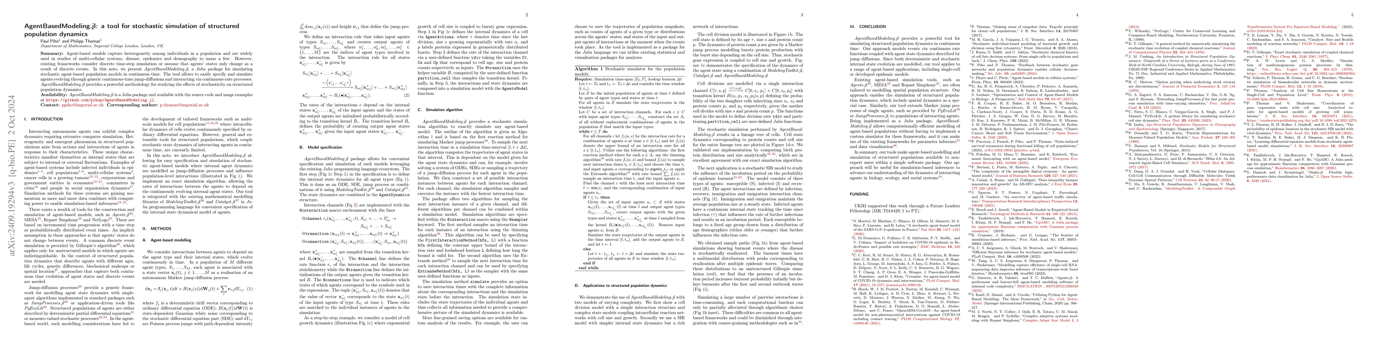 Thumbnail for AgentBasedModeling.jl: a tool for stochastic simulation of structured
  population dynamics