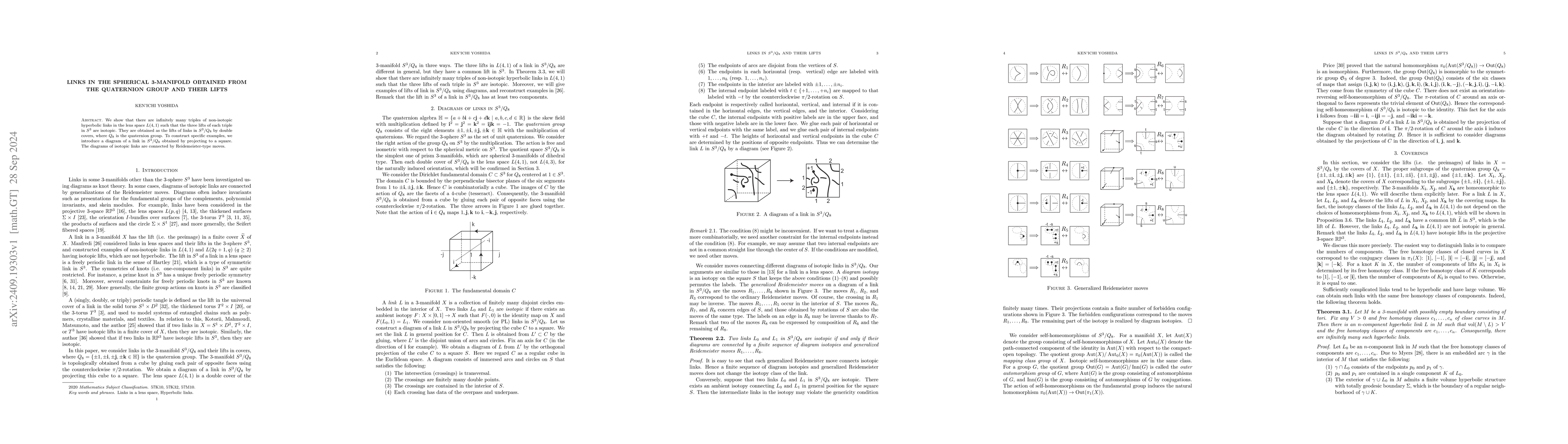 Thumbnail for Links in the spherical 3-manifold obtained from the quaternion group and
  their lifts