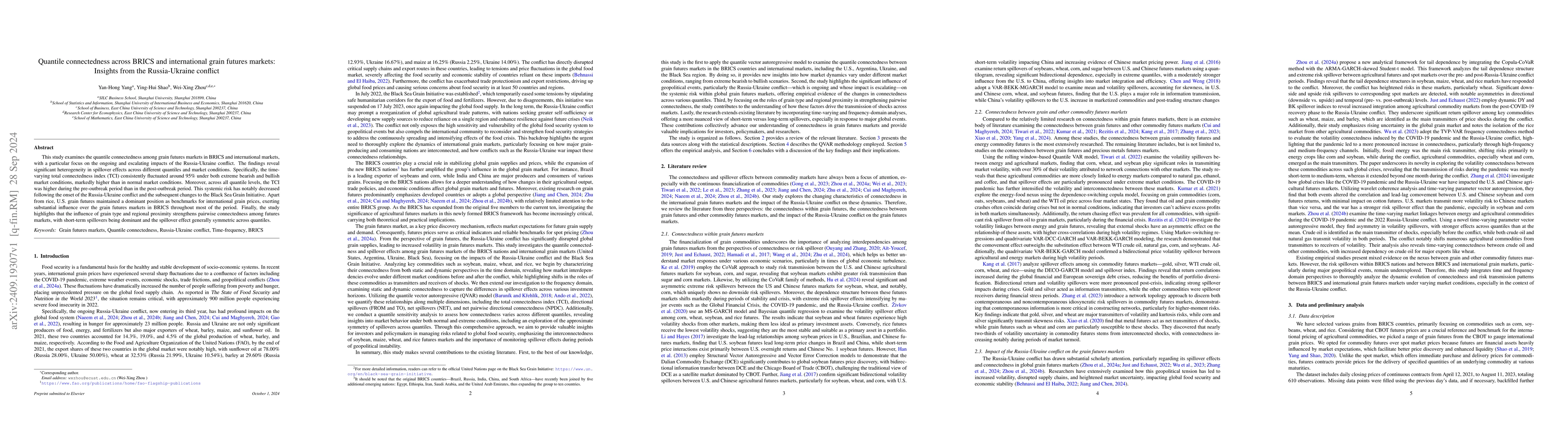 Thumbnail for Quantile connectedness across BRICS and international grain futures
  markets: Insights from the Russia-Ukraine conflict