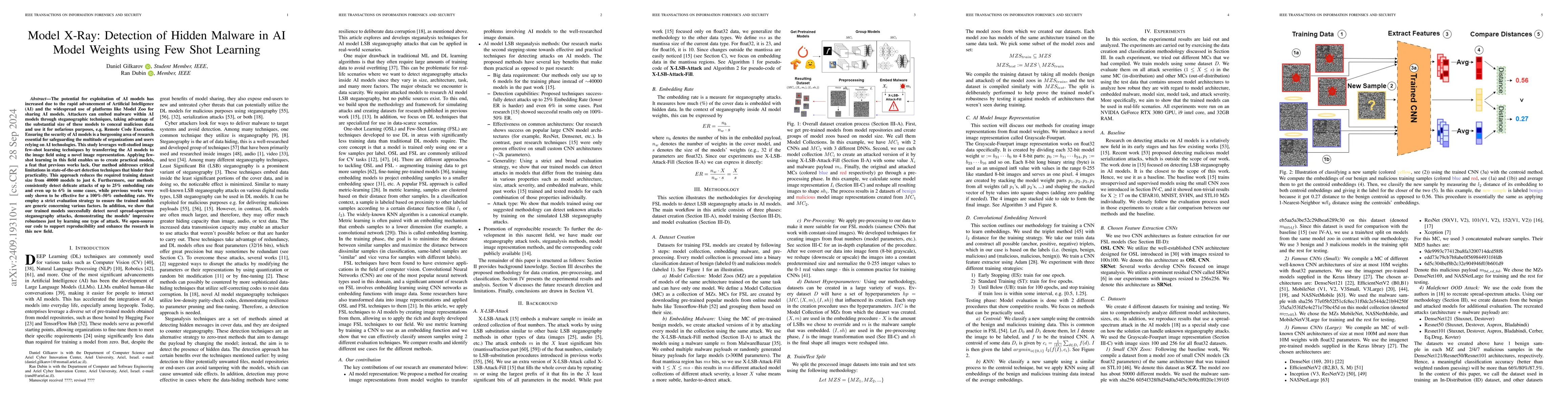 Thumbnail for Model X-Ray: Detection of Hidden Malware in AI Model Weights using Few
  Shot Learning
