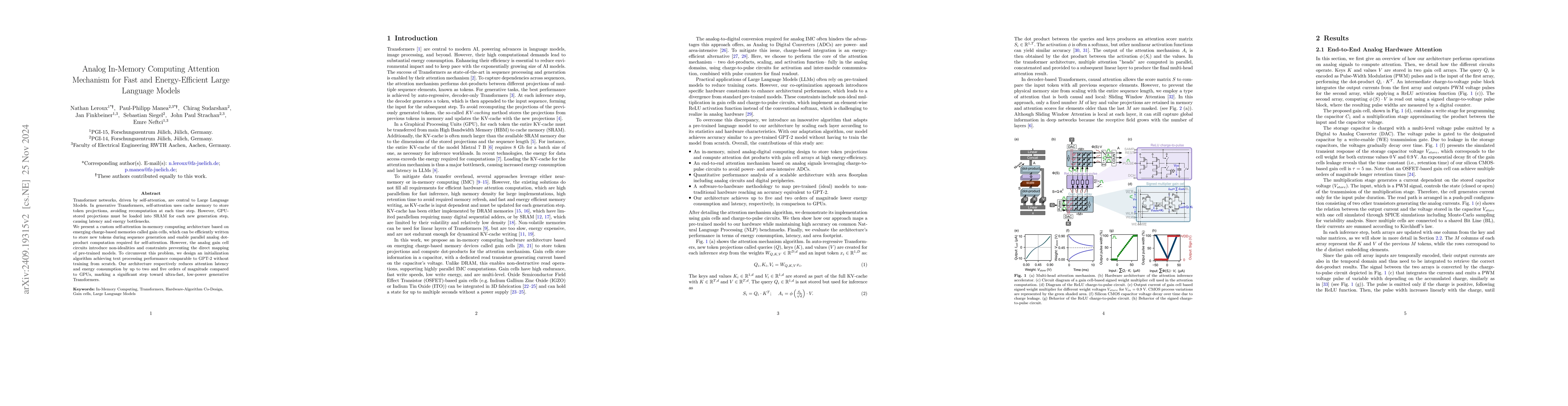 Thumbnail for Analog In-Memory Computing Attention Mechanism for Fast and
  Energy-Efficient Large Language Models