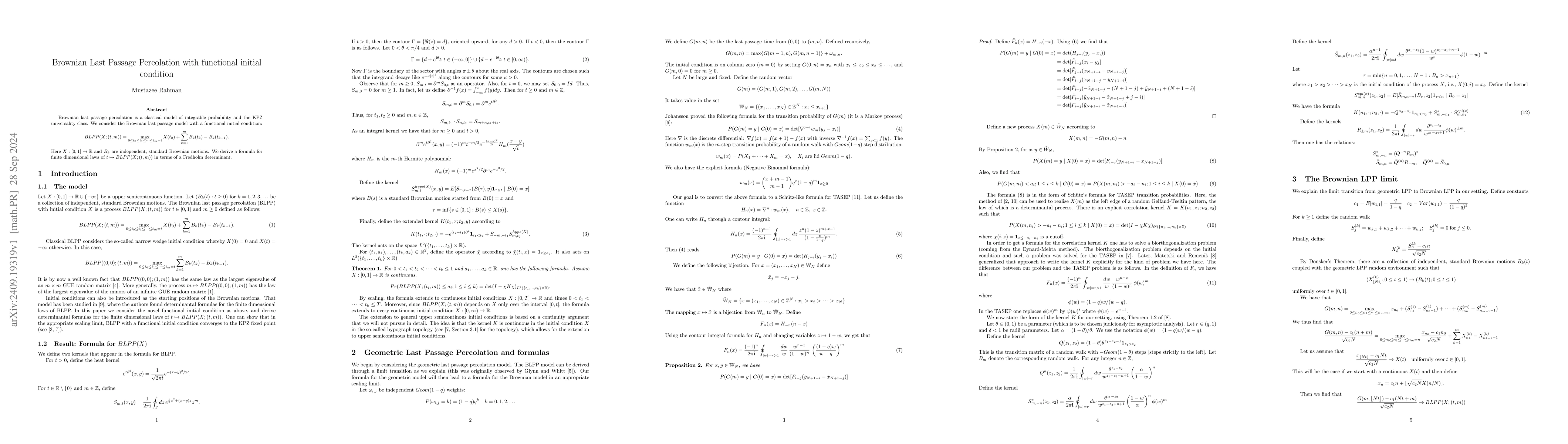 Thumbnail for Brownian Last Passage Percolation with functional initial condition